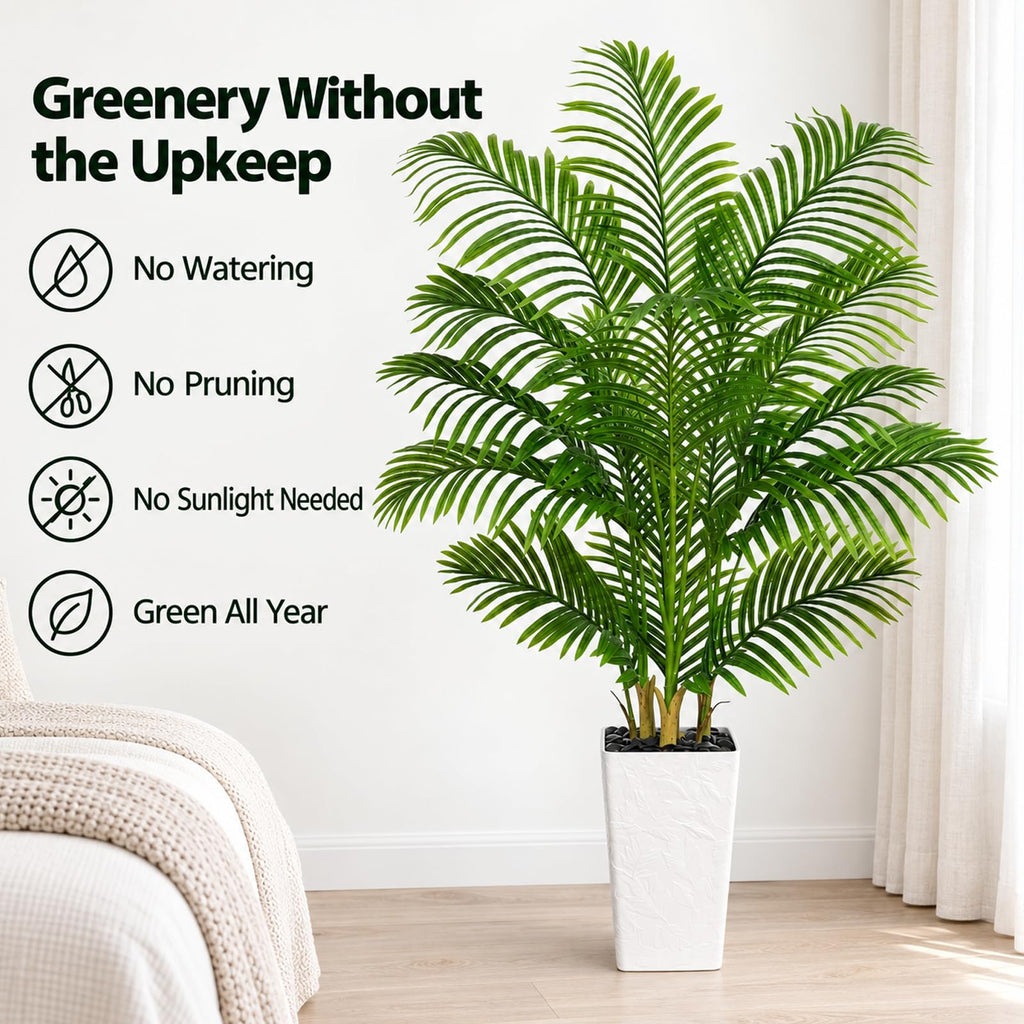 5FT Artificial Palm Tree, Realistic Areca Palm with White Planter