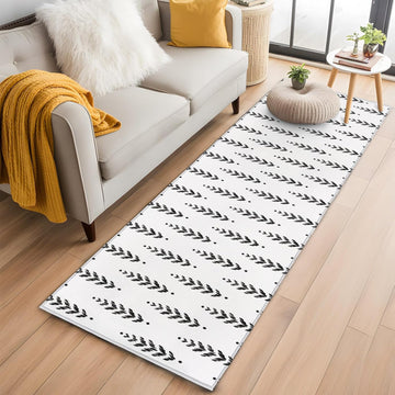 Rectangle Rug,Modern Scandi Botanical Leaves Washable Area Rugs Non-Slip Accent Rug Minimalist Black Leaf on