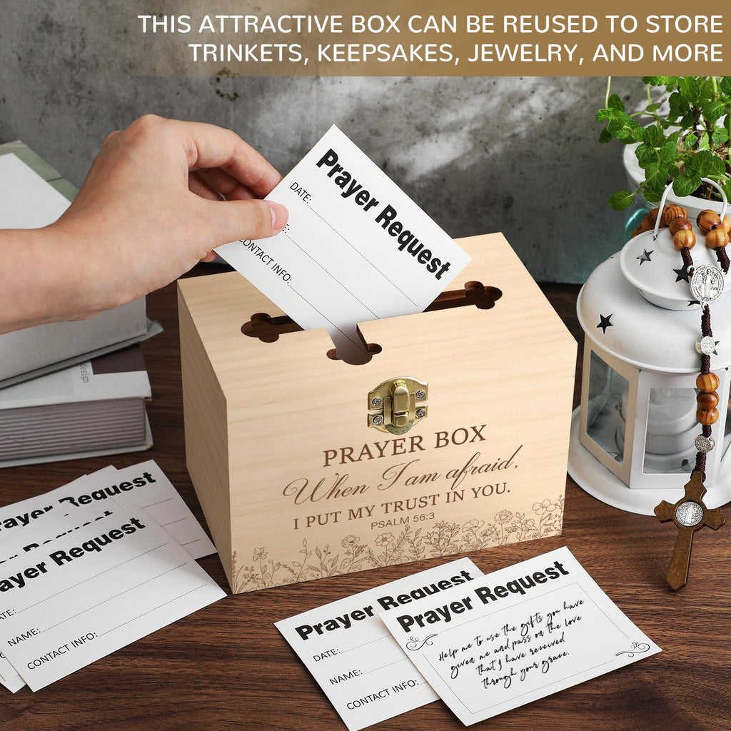 Prayer Request Box with 100 Pcs Prayer Cards, Wooden, Rustic