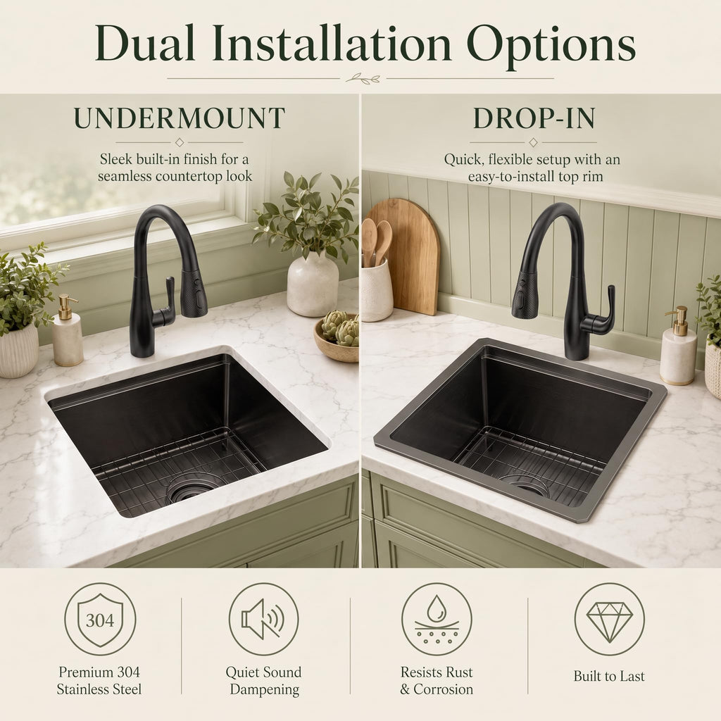 17x17 Inch Black Undermount Stainless Bar Sink with Cutting Board