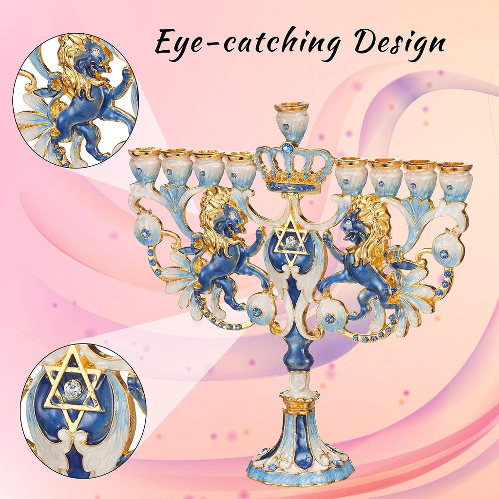 Hand Painted Blue and Ivory Regal Lion Candelabra