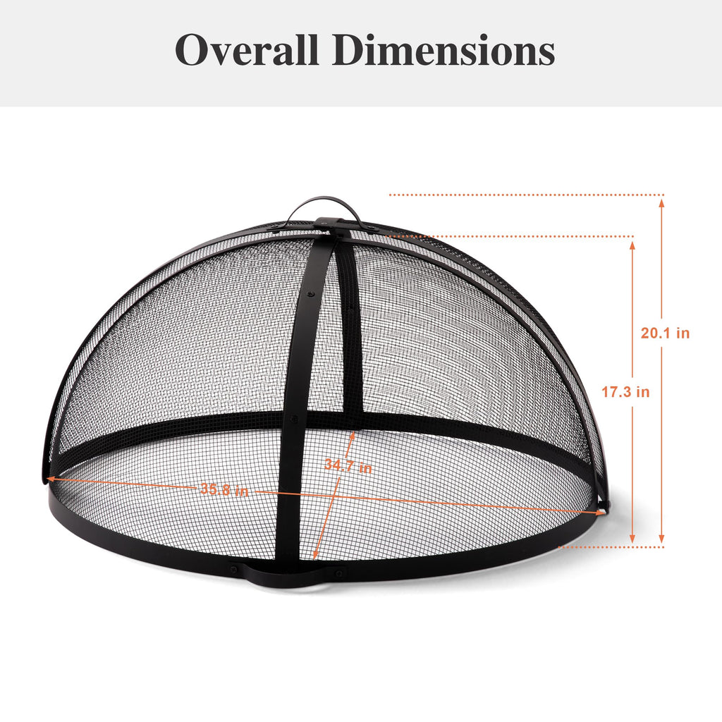 Heavy-Duty Fire Pit Screen, Steel Mesh Round Spark Screen with Handle, 35 Inch