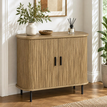 LuxenHome 35" Oak Small Buffet Cabinet with Storage, Accent Cabinet