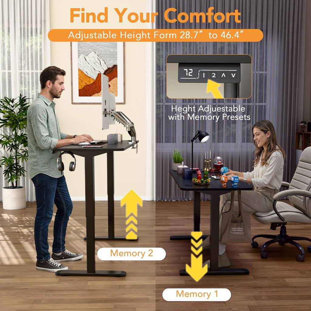 55 x 24 Inches Electric Height Adjustable Standing Desk Large Sit Stand Up Desk Home Office Computer Desk Memory