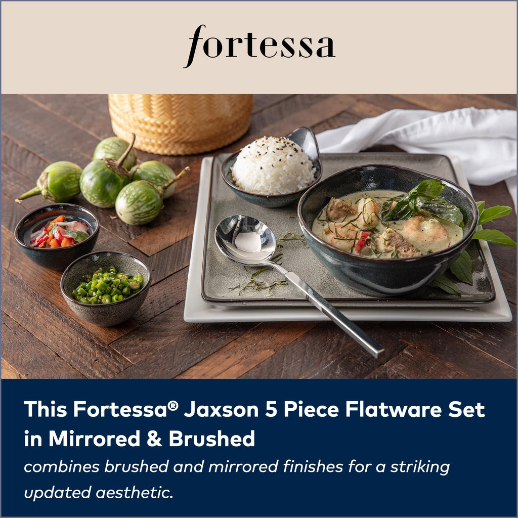 Jaxson 18/10 Stainless Steel Flatware, 5 Piece Place Setting With Table Knife, Forks and Spoons (Service For 1)