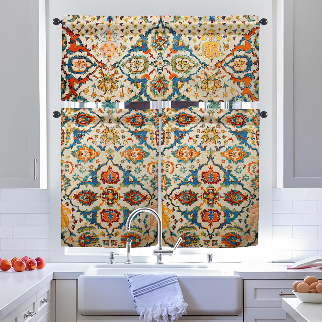 Boho Kitchen Curtains Valances Set 3 Piece Windows Decor