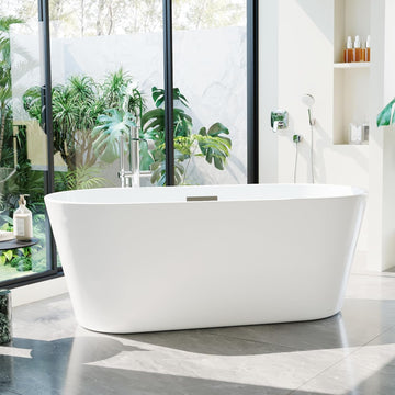 67" Acrylic Freestanding Bathtub, Deep Soaking Tub with Non-Slip Base, cUPC Certified Free Standing Tub, Chrome Drain