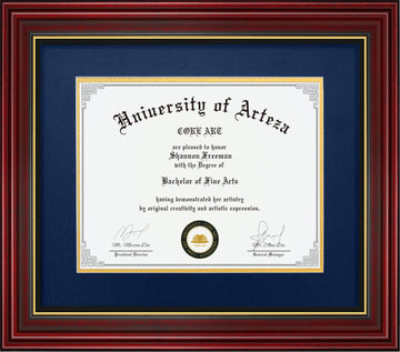 15x18 Diploma Frame, Cherry Red, Navy Mat for 11x14