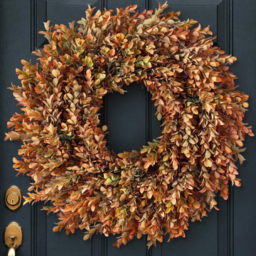 26" Artificial Fall Azalea Leaves Wreath for Front Door Decor(Orange-Green)