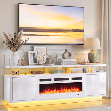 70" Fireplace TV Stand with Double LED Lights for TVs UP to 80", Electric Fireplace Entertainment Center with Storage