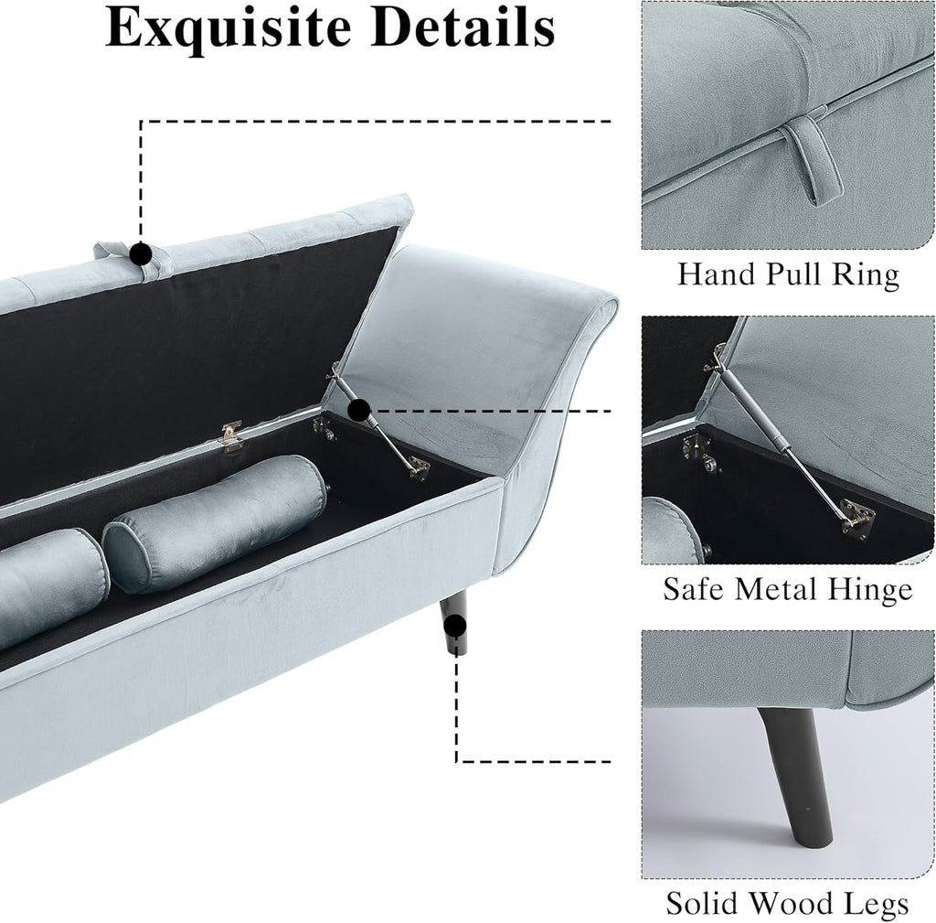 Velvet Storage Bench End of Bed Ottoman, Button-Tufted Upholstered Bed Benches s King with Rolled Arms and 4 Sturdy