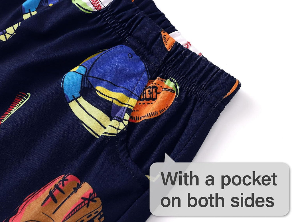 Boys Comfy Raglan Pajama Set Fun Print Tee & Shorts