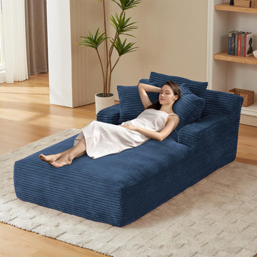 Couch Chaise Lounge Chair Indoor, Boneless Sleeper Sofa Bed, Blue