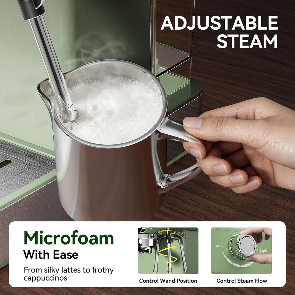20Bar Semi Automatic Retro Espresso Machine with Milk Frother | PID Temperature Control & Visible Pressure