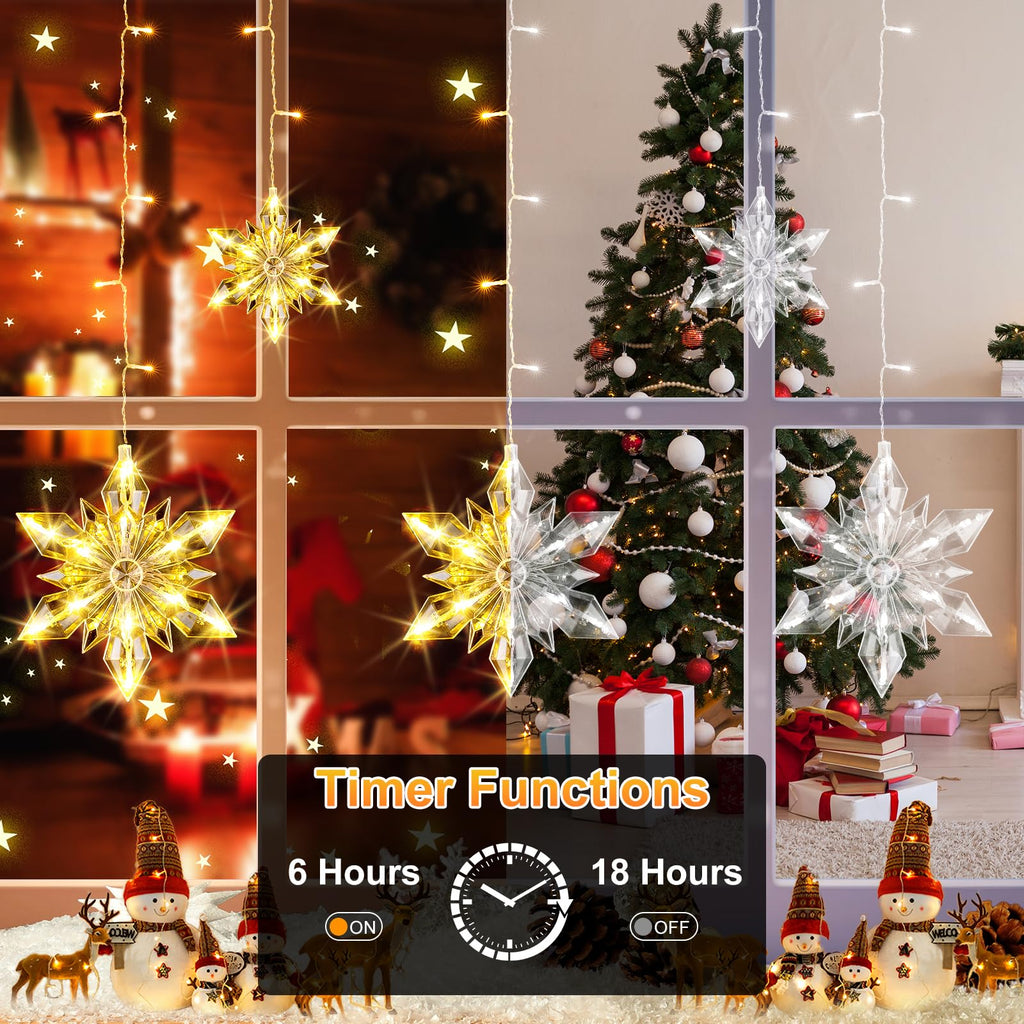 Christmas Snowflakes Window Lights, 5 Pack 72 LEDs Waterproof Hanging Battery Operated Christmas Decoration with