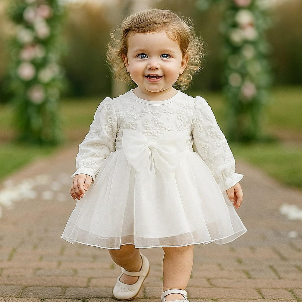 Newborn Baby Girl Christening Dress White Baptism Lace Short Sleeve Fall Wedding Dresses with Bonnet Outfit