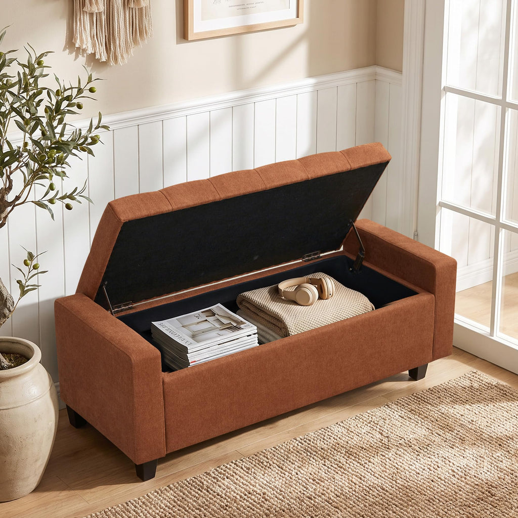 Ottoman with Storage, 48.8" Storage Ottoman Bench (Orange)