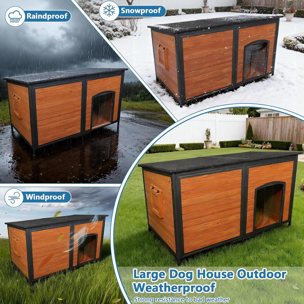 Outdoor XXL Insulated Wooden Dog House Weatherproof Chew Resistant Frame
