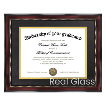 Diploma Frame 11x14 with HD Glass, Wood Grain with Gold Beading