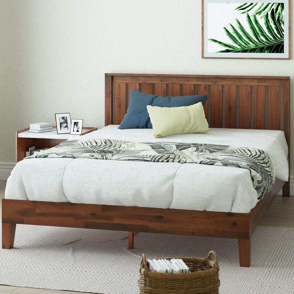 Vivek Deluxe Wood Platform Bed Frame with Headboard, Wood Slat Support, No Box Spring Needed, Easy Assembly, King