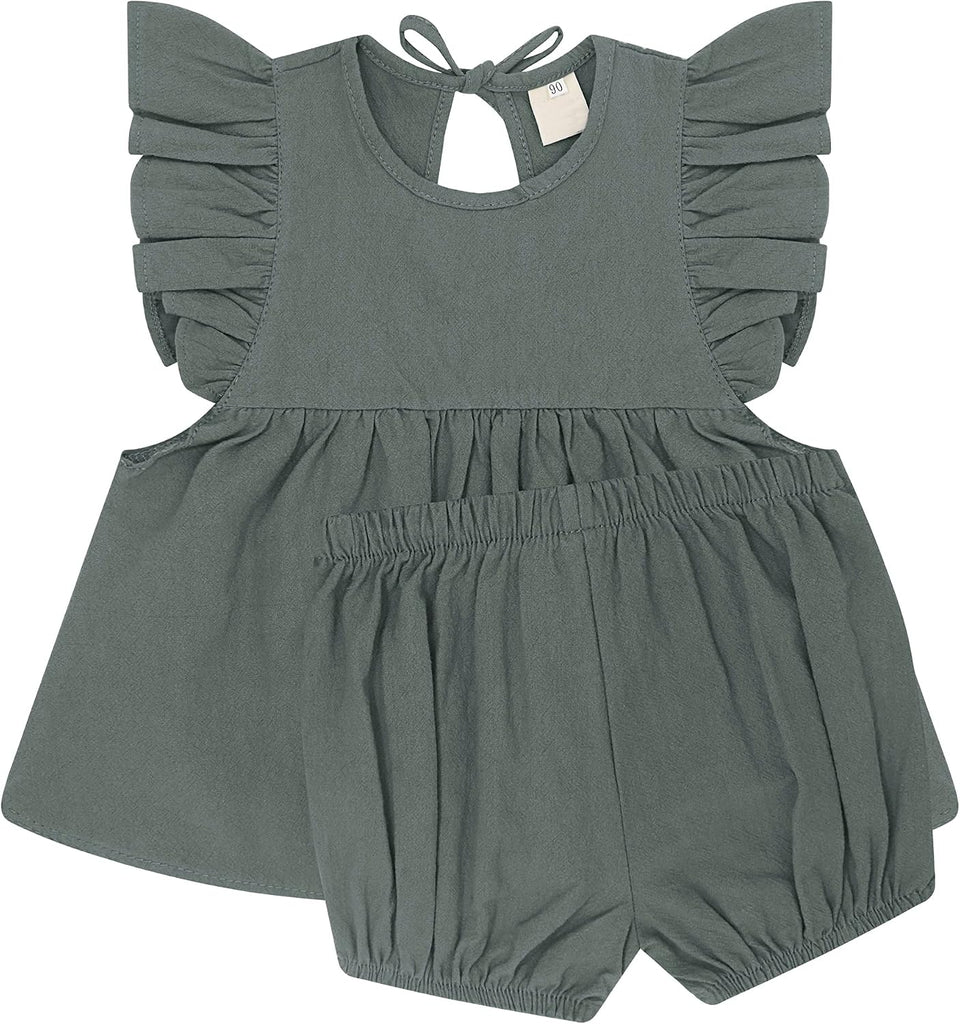Toddler Baby Girls Summer Kids Outfit Solid Seelveless Tops Shorts Bloomers 2pc Clothes Set