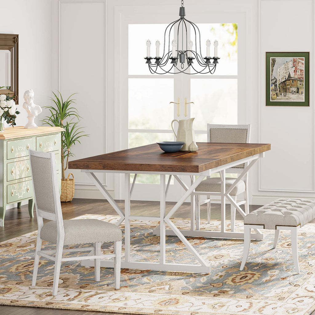 Farmhouse Dining Table for 6 People, 70.8-Inch Rectangular Wood Dining Table, Rustic Kitchen Table with Heavy Duty