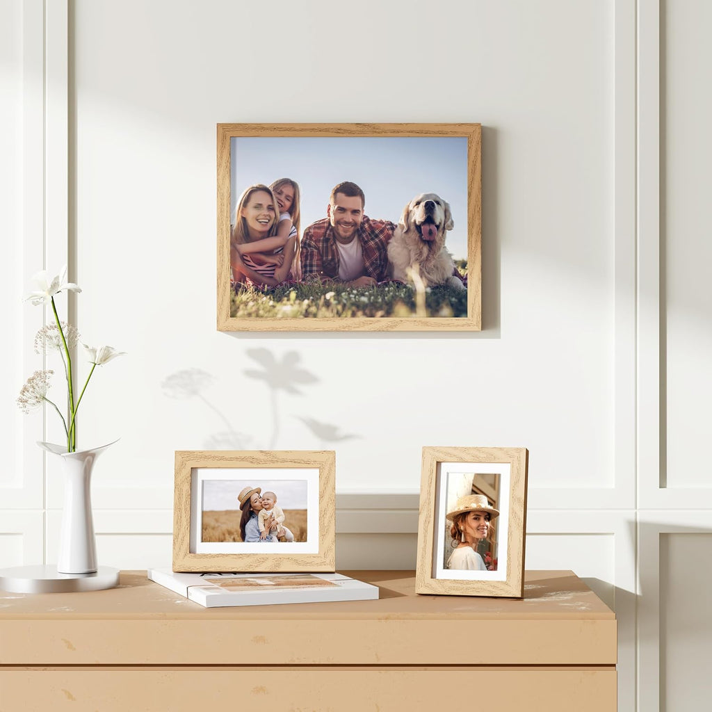 10 Pack 11x14 Picture Frame Collage Wall Decor with 8x10 Mat | Natural Plastic 11x14 Photo Frames with High