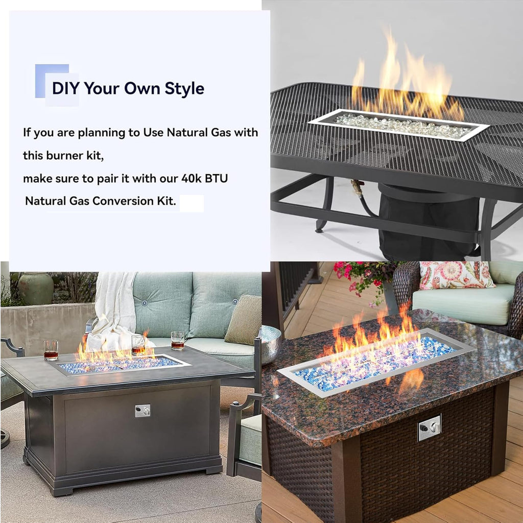 Stainless Steel 24" Rectangle Fire Pit Drop-in Burner Kit