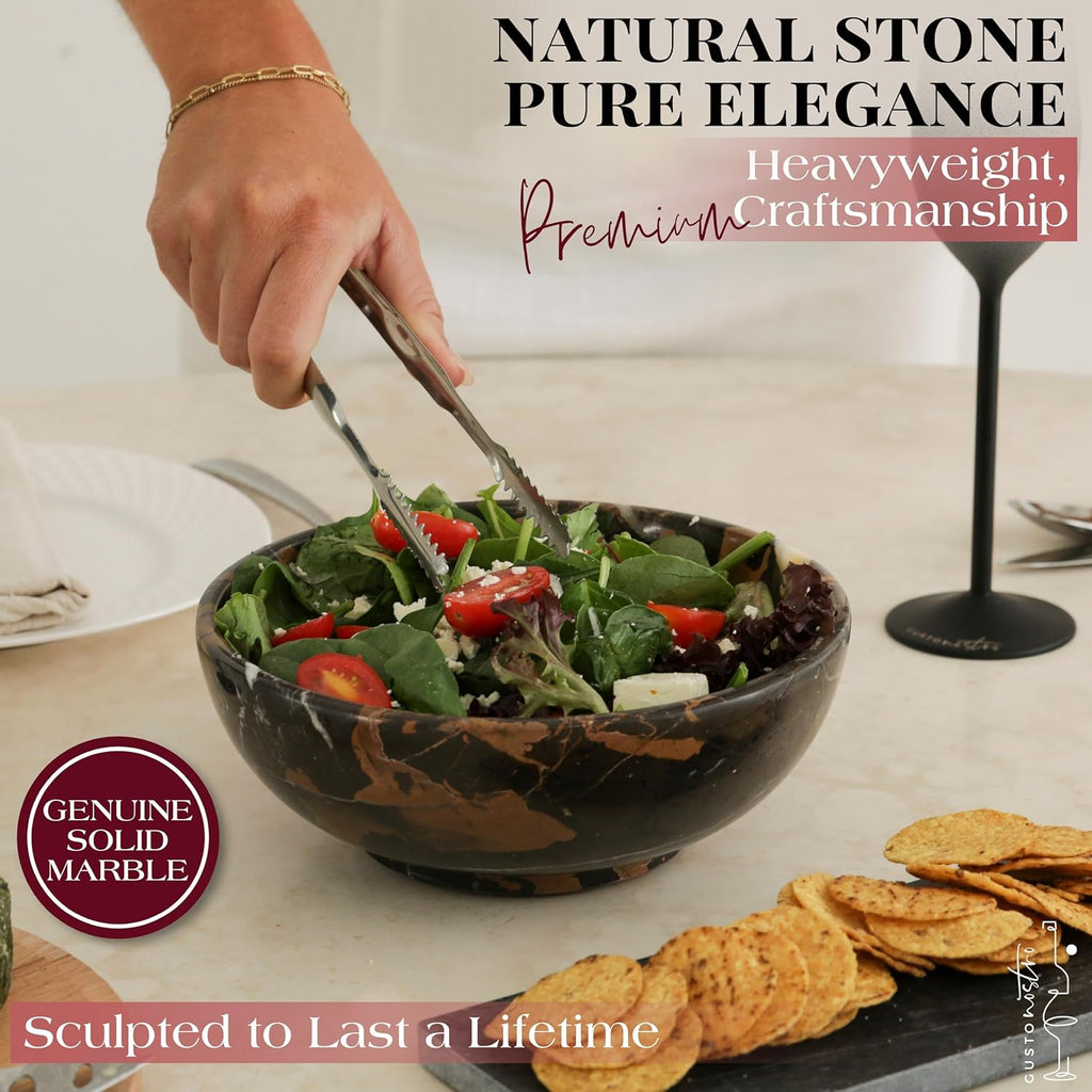 8" Luxury Black Marble Decorative Bowl for Coffee Table - Elegant Decorative Fruit Bowl Counter - Heavy Stone