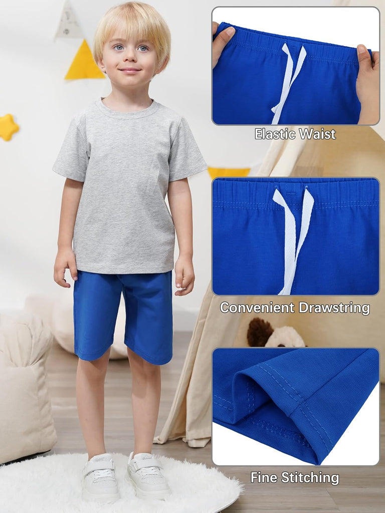 4 Pack Toddler Boys Cotton Shorts with Drawstring Casual Short Elastic Waist Boys Pull-on Soft Shorts for Summer
