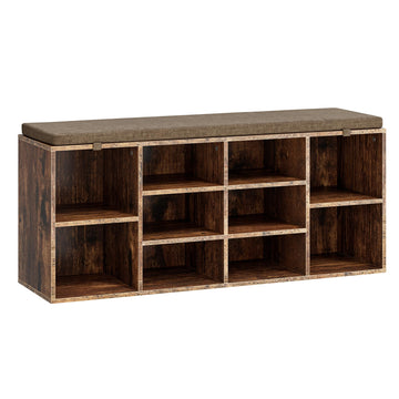 Shoe Storage Bench with Cushion, 41'' Long Entryway Bench with 10 Compartments Shoe Rack, Multifunctional Cubby