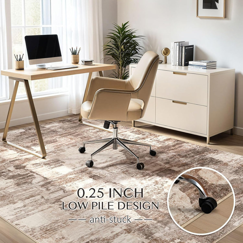 8x10 Washable Area Rug - Abstract Soft Non-Slip Modern Low-Pile Carpet