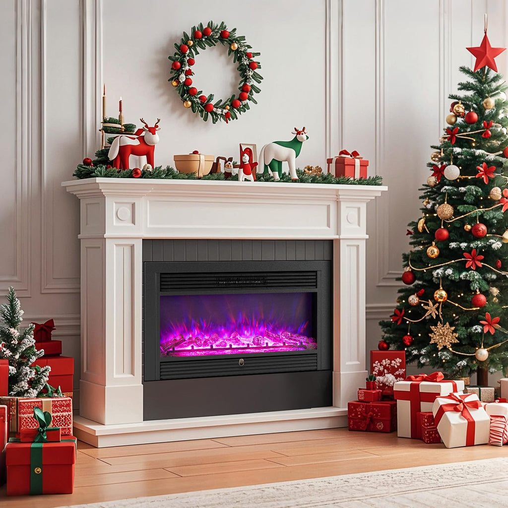 36" Electric Fireplace, Wall Mounted/Recessed, 3-Color Flame, 5 Brightness, 8H Timer, 750/1500W Freestanding Insert