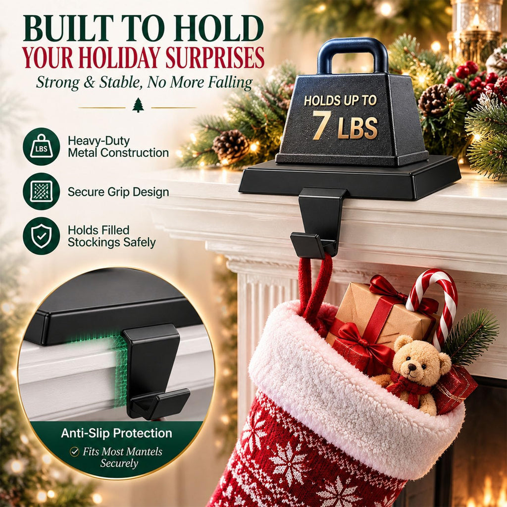 Holders for Mantle Set of 6, Christmas Heavy Duty Stocking Hooks, Non-Slip Base Stocking Hangers for Xmas Holiday