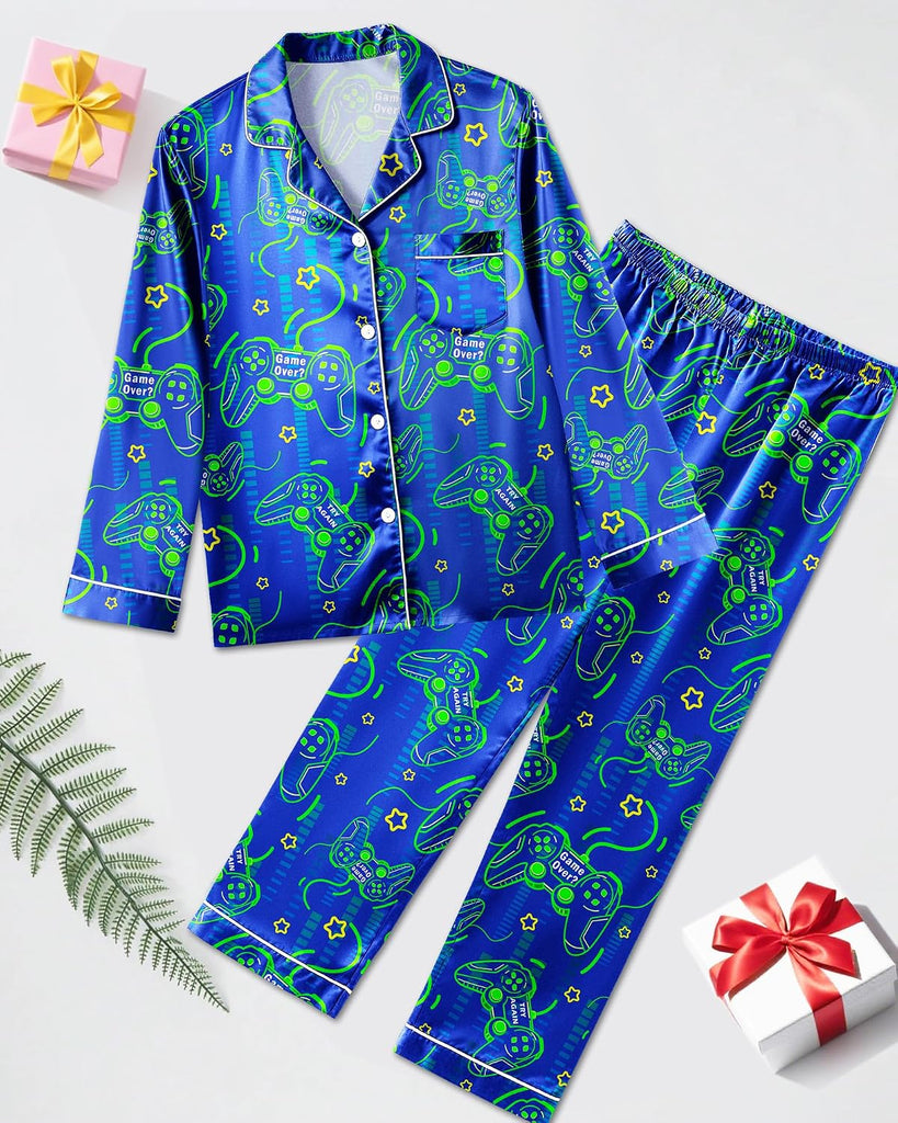 Boys Pajamas Silky Satin Big Boys PJs Set 2 Piece Sleepwear Button Down Kids Jammies Loungewear Clothes