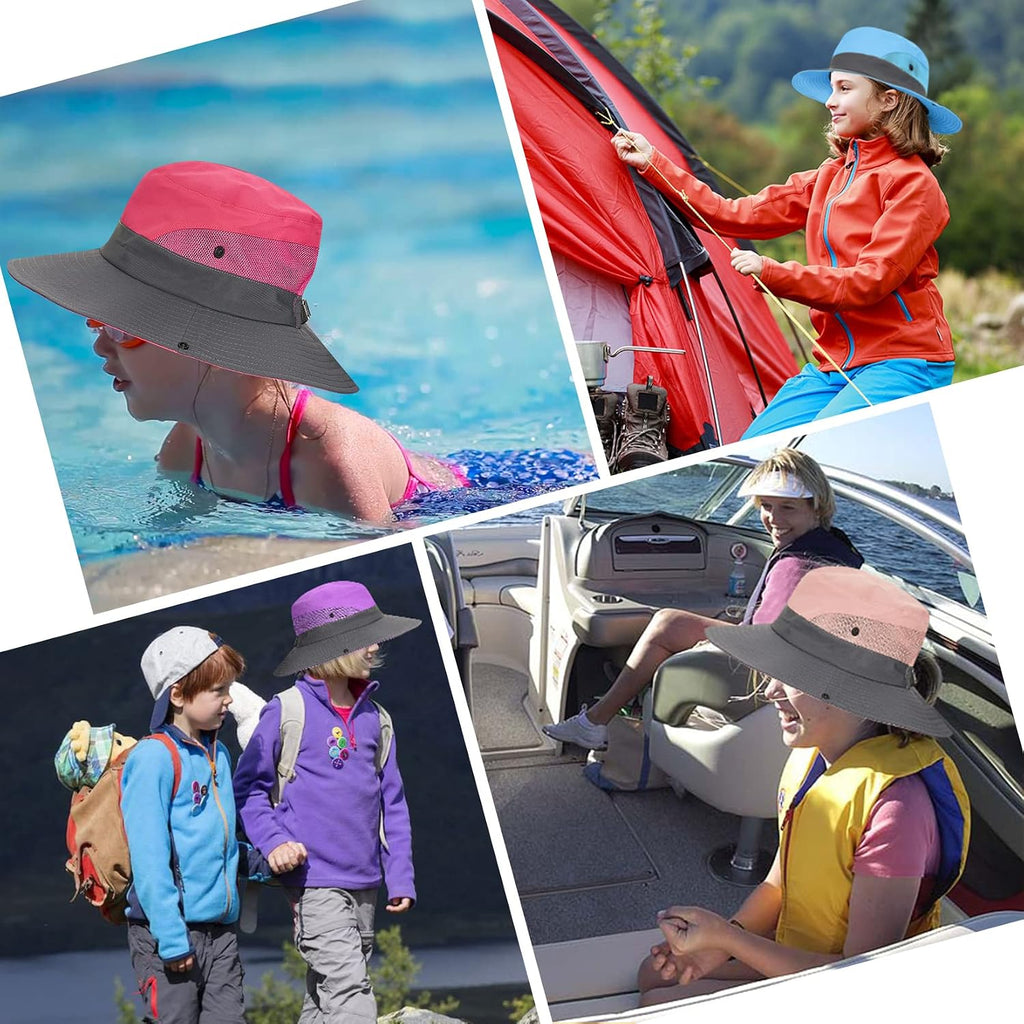 Kids Sun Hat Ponytail Girls UPF 50 Bucket Cap Summer Beach Fishing Kids Hat Wide Brim Adjustable Swim Hat