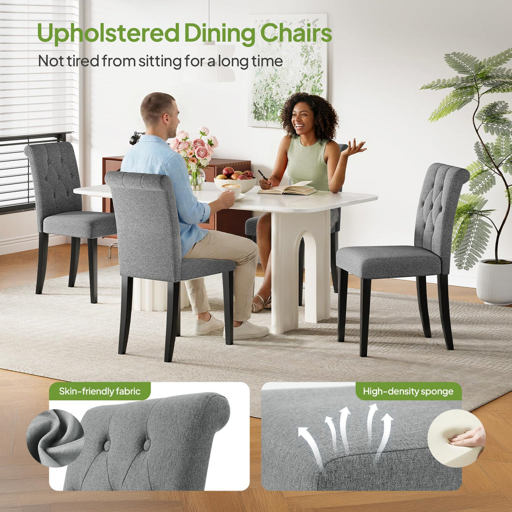 Upholstered Dining Chairs Set of 4, Button Tufted Parsons Dining Chair with Solid Wood Legs, Modern Fabric Side Chair
