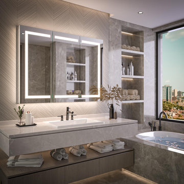 Smart LED Medicine Cabinet with Mirror, 48W×36H Inch Bathroom Storage Medicine Cabinet, 3 Color Stepless Dimming &
