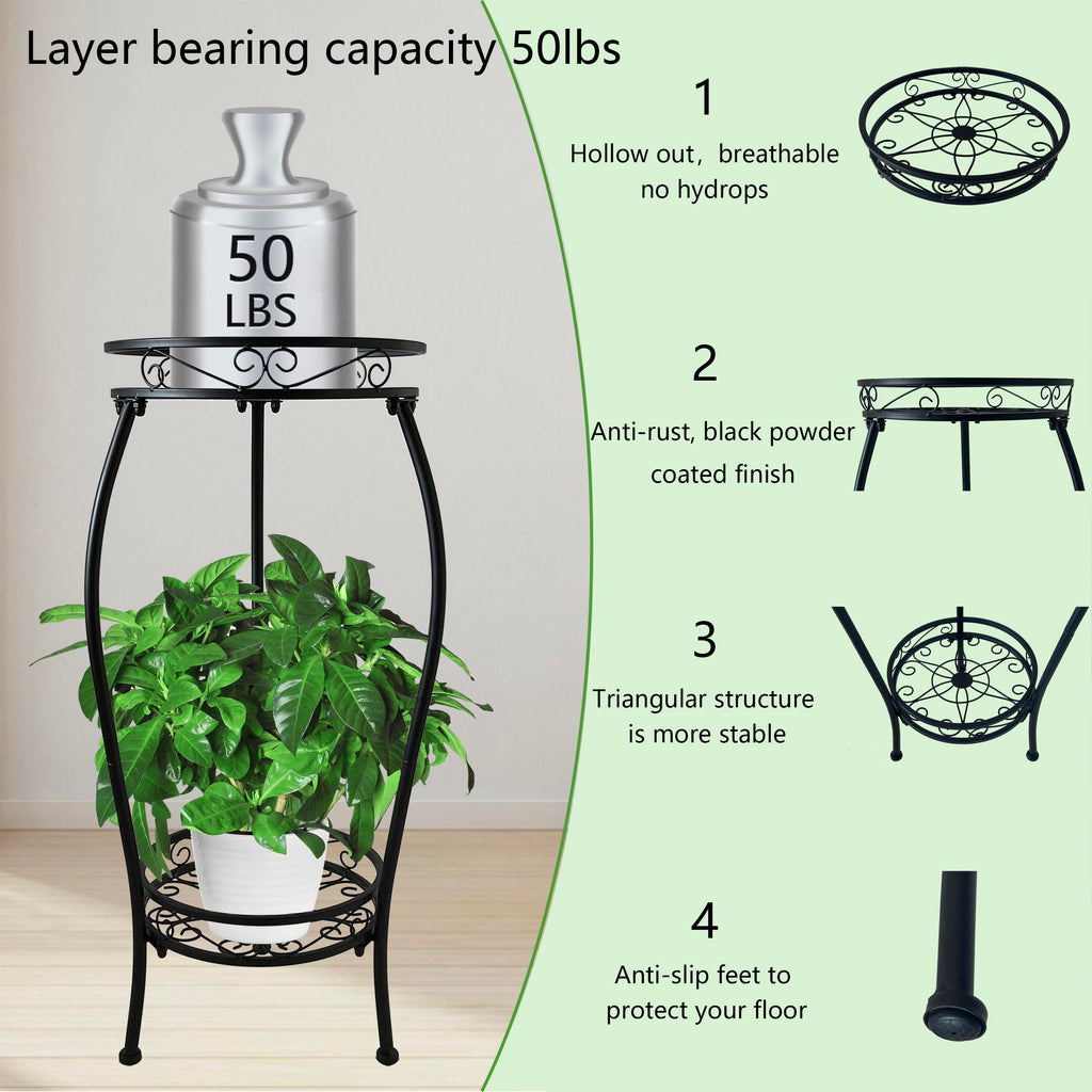 2Pack Plant Stand Indoor Outdoor, 2 Tier 26.6" Tall Metal Potted Holder Rack Multiple Flower Pot Stand Heavy Duty