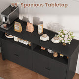 Buffet Sideboard Cabinet with Storage, 55" Large Farmhouse Kitchen Storage Cabinet with 4 Doors & Adjustable Shelves