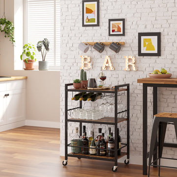 Bar Cart with Wheels, Drink Cart with Wine Rack and Glass Holder