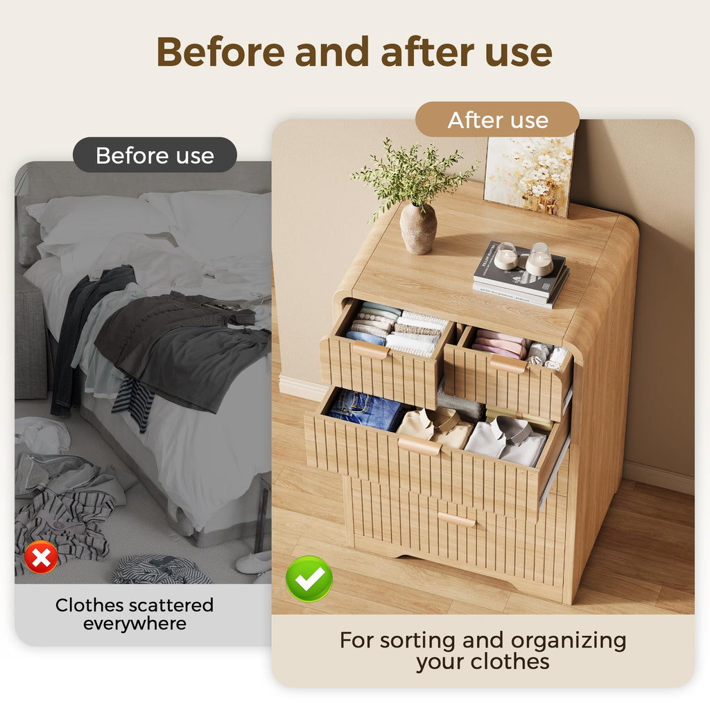 Fluted 6 Drawer Dresser - 43" Tall Dresser Chest of Drawers, Fluted Dresser, Metal Handle, Wood Dresser (Light Wood)