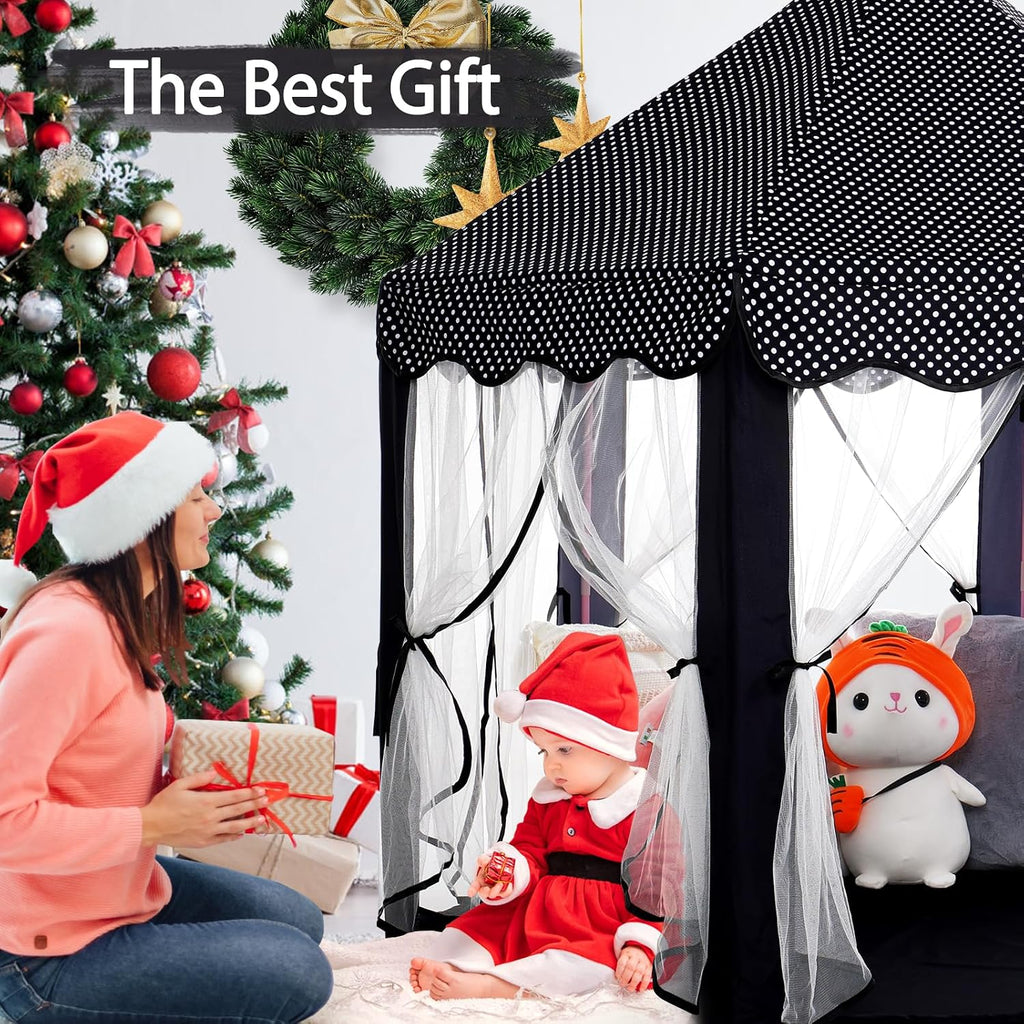 Princess Tent Girls Black Large Playhouse Kids Castle Play Tent with Star Lights Gift Toy for Children Indoor