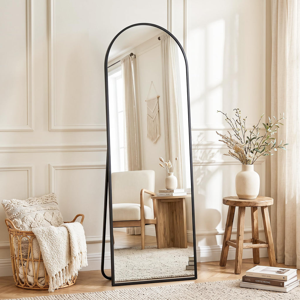 56"x14" Full Length Mirror, Over The Door Mirror, Black