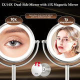 Professional 8.5" Large Lighted Makeup Mirror with Brighter Lights, 1X/10X True HD Magnifying Mirror with 3 Color