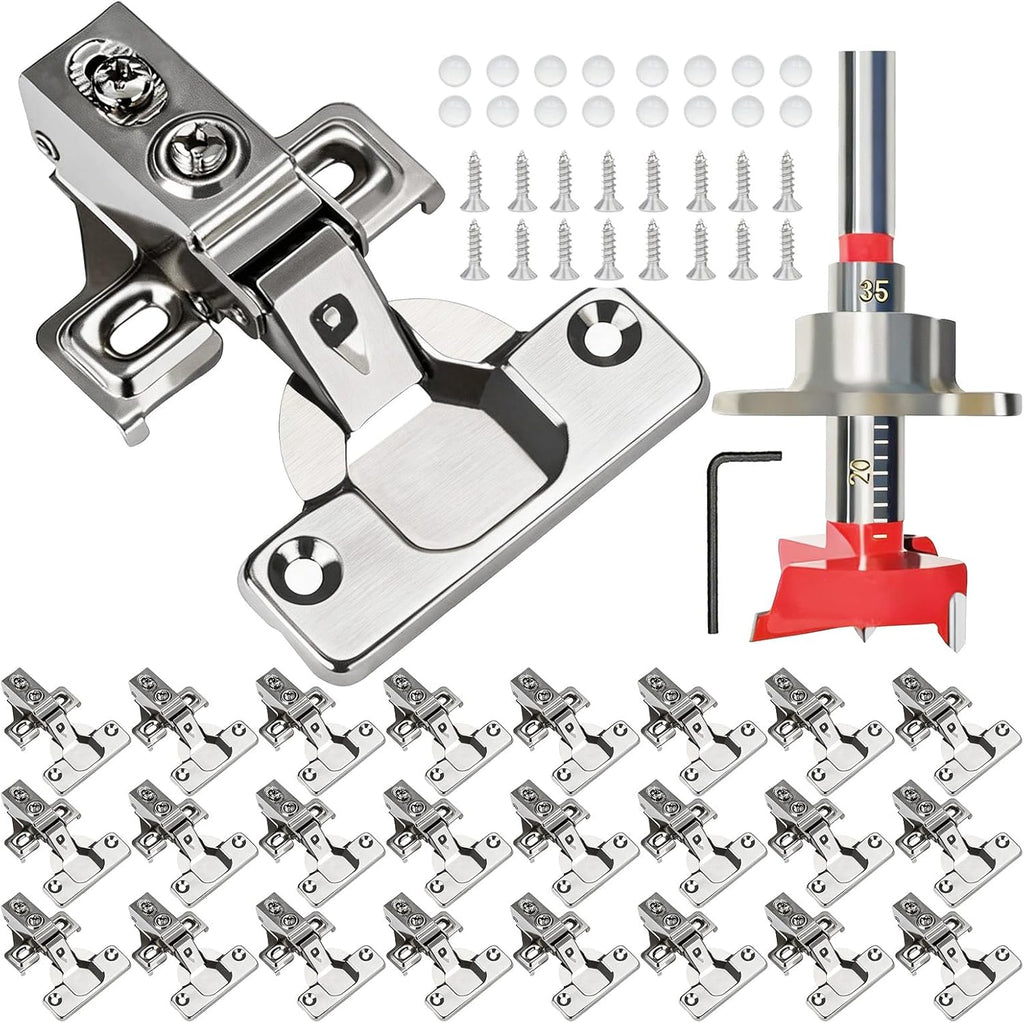 24 Pack 1/2 inch Overlay Soft Close Cabinet Door Hinges Hinges, 100 Degree Opening Angel, Stainless Concealed Kitchen