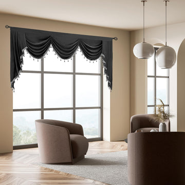 Luxury Velvet Curtain Valance, Soft Touch Rod Pocket Valance Curtains with Tassels Perfect (Grey, 89inch Width)