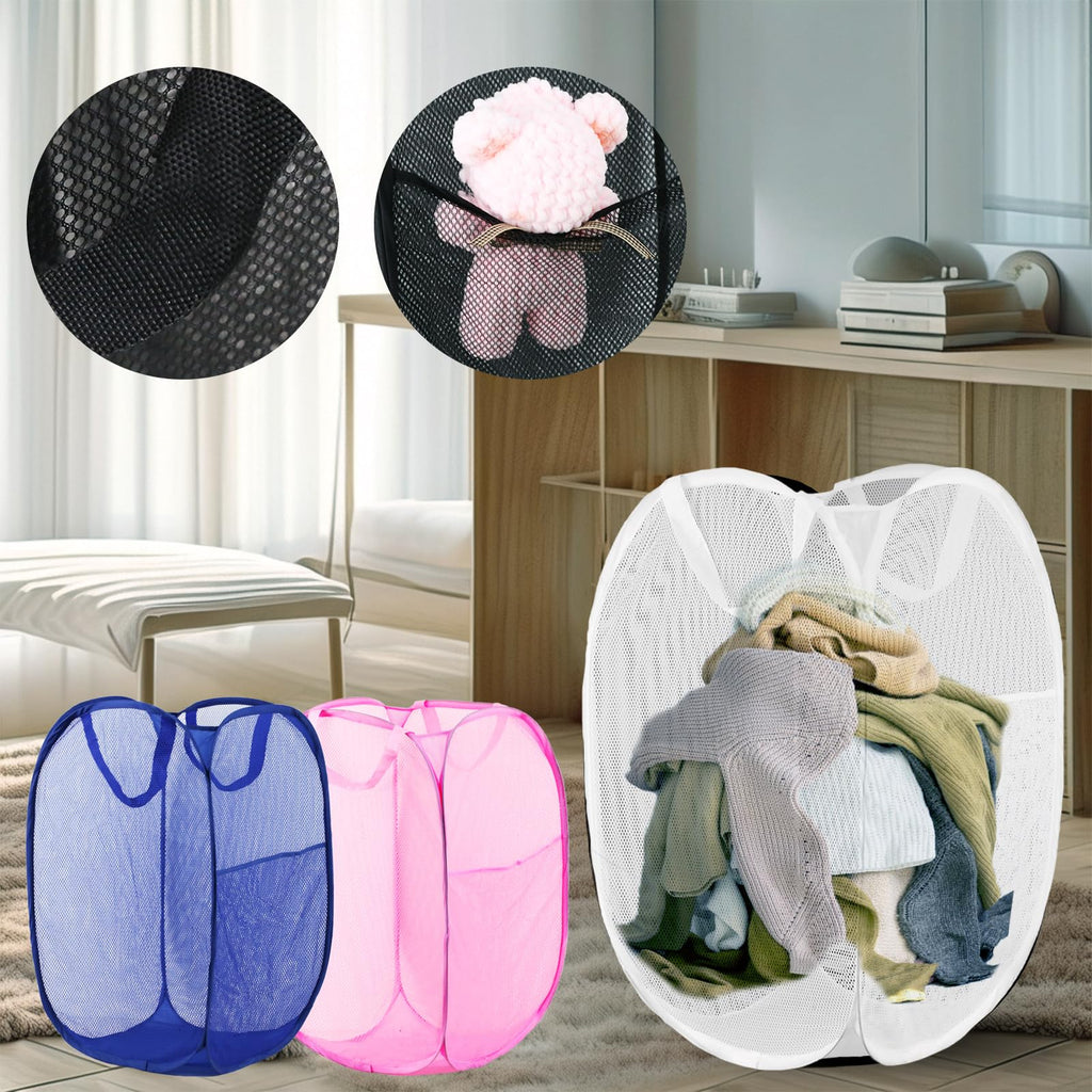 Pop Up Laundry Hamper, Mesh Laundry Basket Collapsible, Foldable Hamper for Travel and Storage, 3 Pack