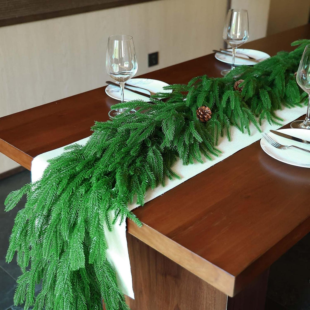 Extra Full: 15FT Christmas Norfolk Pine Garland, Greenery Real Touch Decorations for Mantle Table Staircase Fireplace