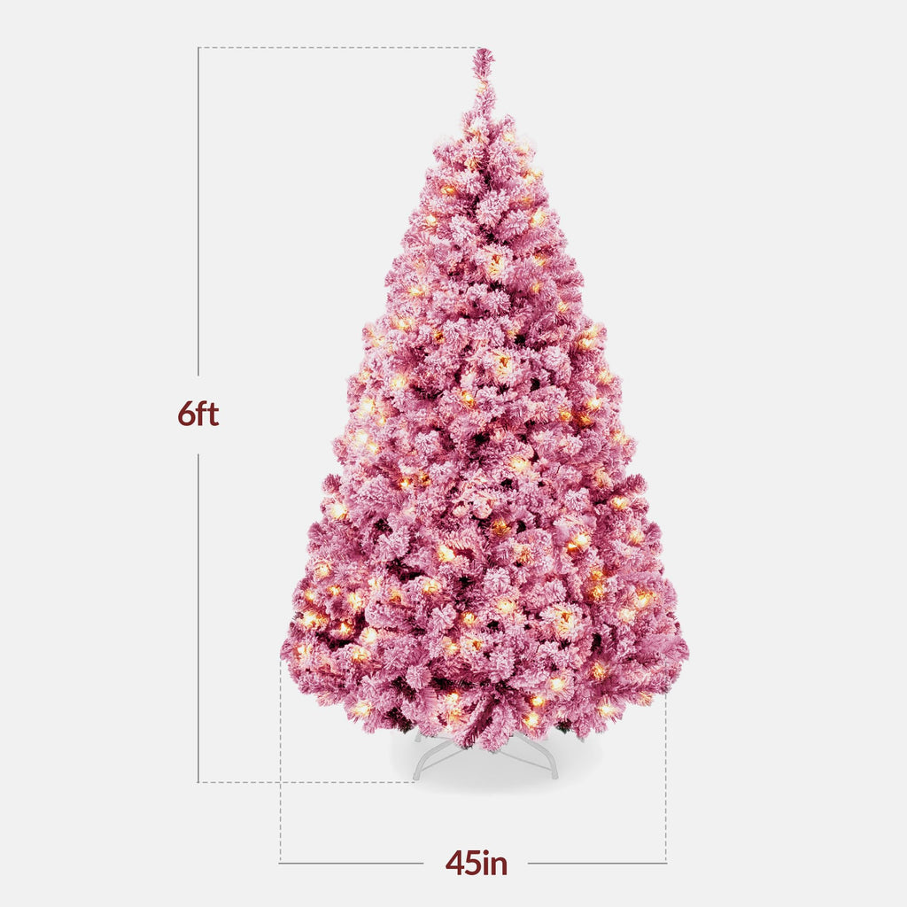 Artificial Flocked Christmas Tree, 6ft Premium Pre-Lit Colorful Pine Holiday Décor w/250 Twinkle Lights, Metal Base